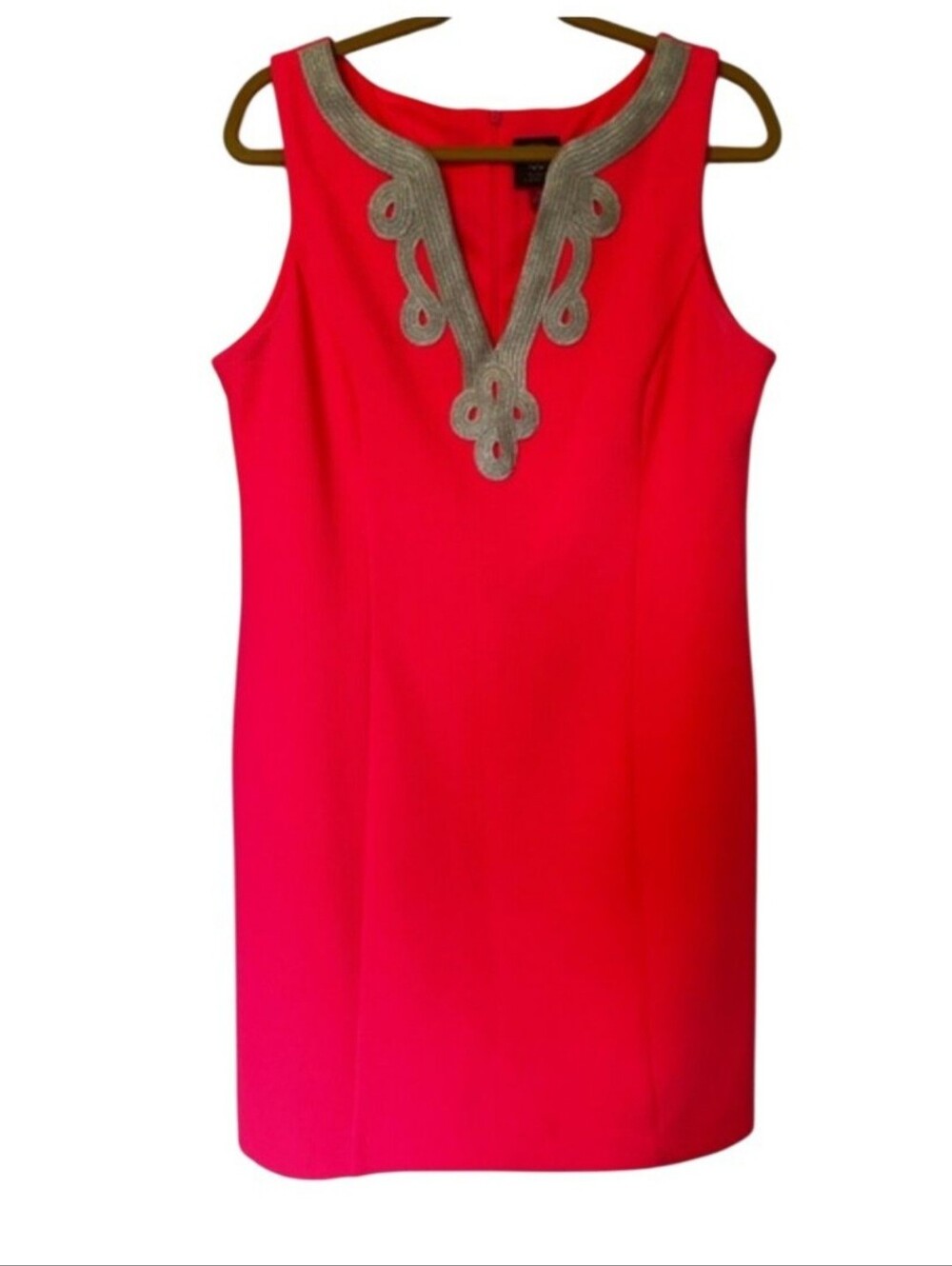Vince Camuto Hot Pink Sleeveless Embroidered Gold V-Neck Mini Dress.  Size 14
